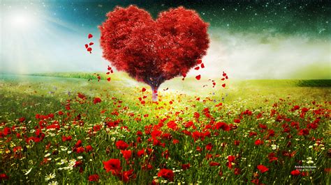 Valentines Day Love Heart Tree Landscape Hd Wallpaper 4k