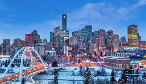 Edmonton Downtown Skyline Just After Sunset In The Winter Stock Image