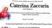 Necrologio – CATERINA ZACCARIA, 88 anni