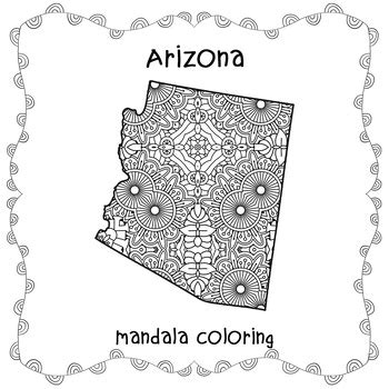 Arizona Map Mandala Coloring Usa Map Zentangle Coloring Adults States Of America
