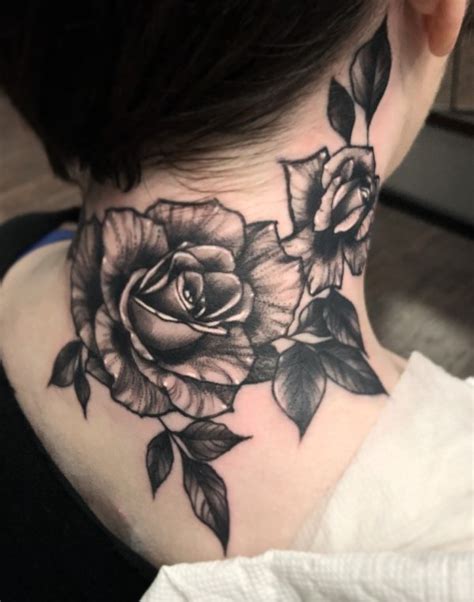 The best tattoo pictures of artists from around the world. Black And Gray Rose Design Neck Tattoo Large Enough To ...