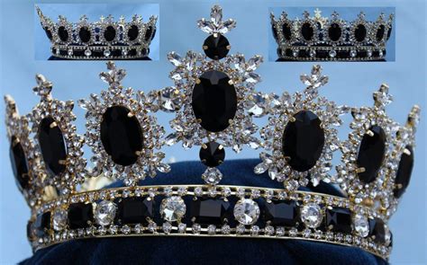 Mens Unisex Rhinestone Gold Full Black Royal Premium Crown Black