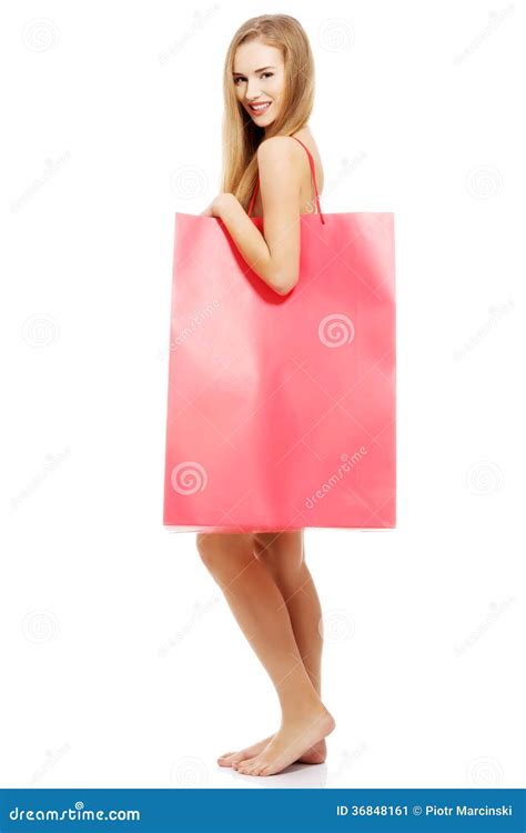 Beautiful Naked Woman With Big Red Shopping Bag Stock Image Image Of