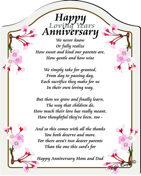 Rikki Knight Happy Anniversary Mom And Dad Touching 5x7 Poem With Full Color