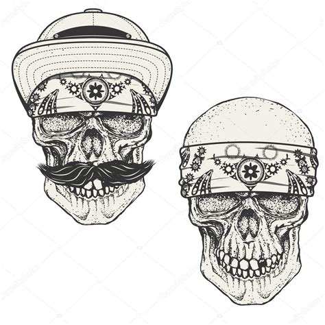 Download Set Of The Human Skulls In Bandana And Cap Gangster Skull