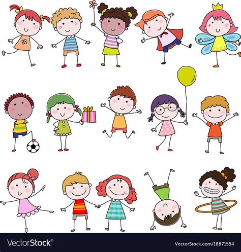 Set Of Cute Happy Cartoon Doodle Kids Hand Drawn Children Download A
