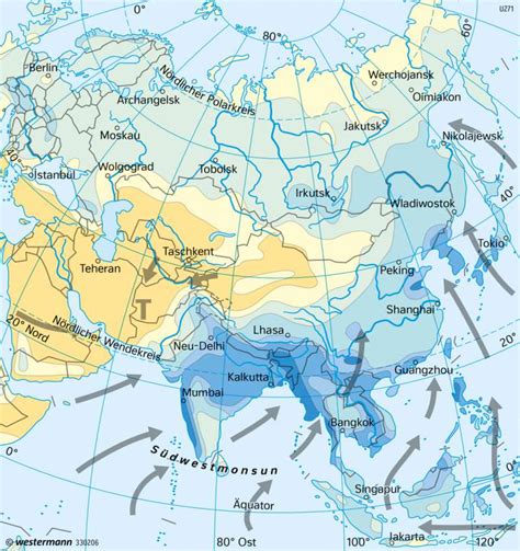 Diercke Weltatlas Kartenansicht Asien Niederschläge Und Winde Im