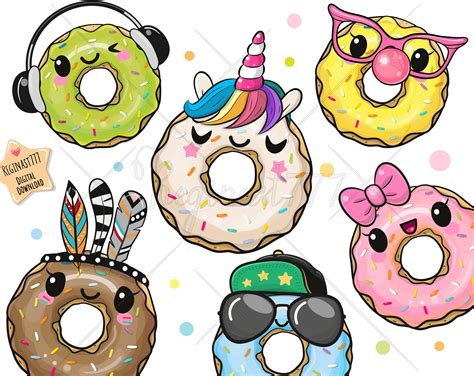 Cute Donut Clipart Png Donut Clip Art Printable Funny Cute Etsy In