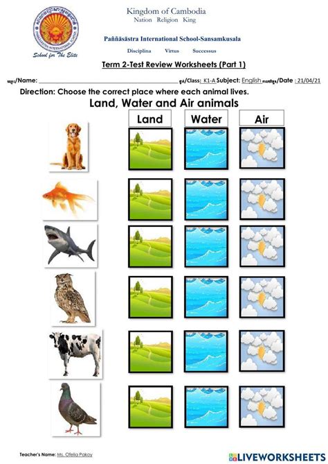 Land Air And Water Animals Worksheet Live Worksheets