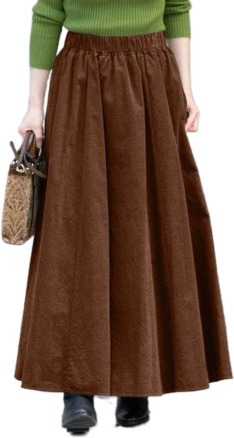 Skirts Winter Corduroy Women Vintage High Waist Casual Loose Solid