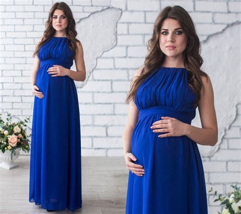 beautiful blue maternity dress long chiffon flowy dress for future mom elegance pregnancy