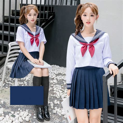 2019 New Japanese Schoolgirl School Sailor Dress Suit Blouse Pleated