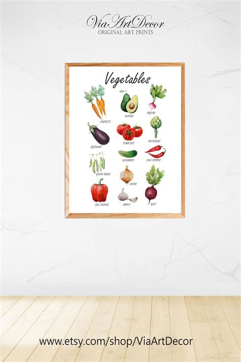 Vegetables Wall Art Print Watercolor Food Painting Kitchen Etsy