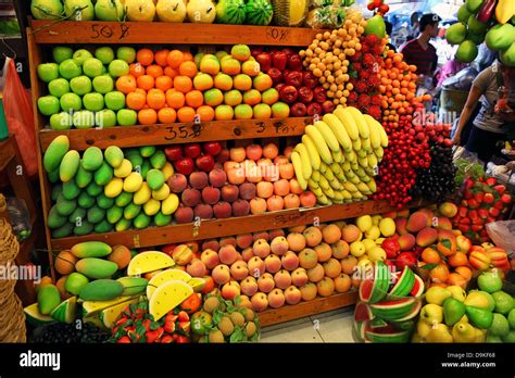 Fresh Fruit And Vegetables Stall At Chatuchak Weekend Market The