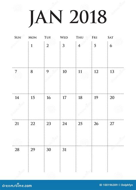 January 2018 Calendar Planner Vector Illustration Stock Vector