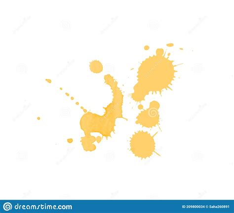 Yellow Splash With Drops Brush For Painting Isolated On White