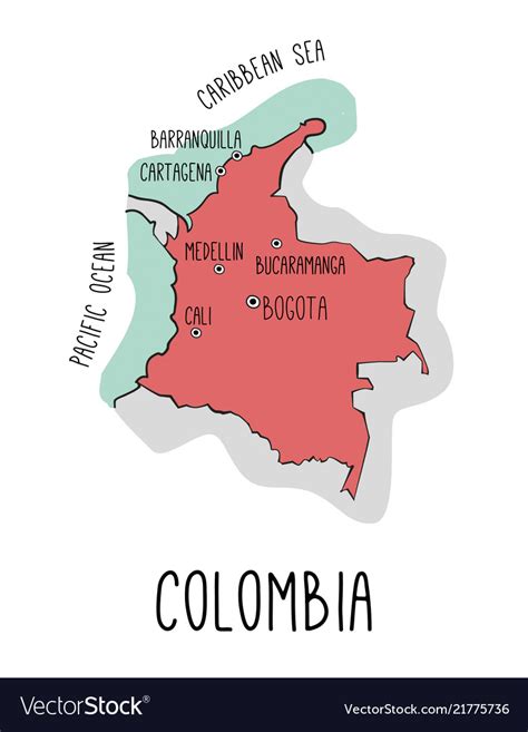 Hand Drawn Map Of Colombia With Main Cities Vector Image