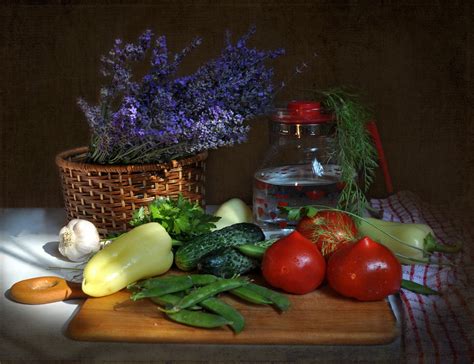 Wallpaper Painting Food Vegetables Pepper Basket Cucumber