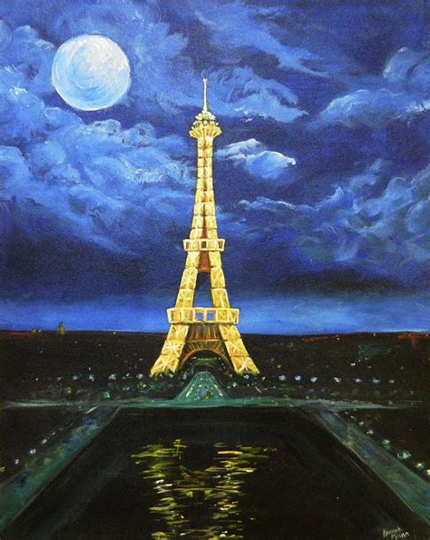 Eiffel Tower Under Moon Painting By Hannah Mann Pixels