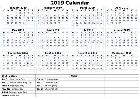 2019 Printable Calendar With Holidays Photos