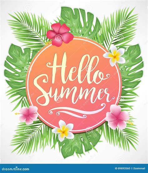 Beautiful Hello Summer Lettering With Flowers Stock Vector