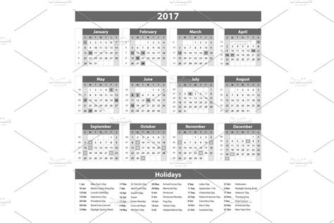 2017 Calendar Holidays Usa Creative Daddy