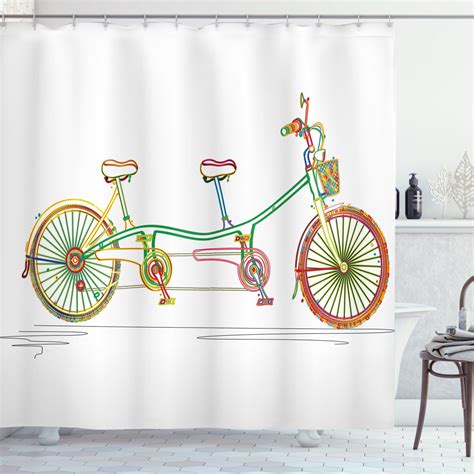 ambesonne multicolor shower curtain tandem bike design 69 wx70 l multicolor