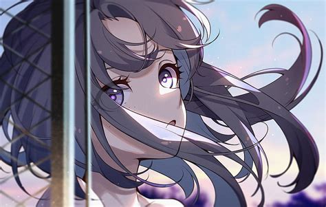 1080p Free Download Pretty Anime Girl Wind Fence Close Up Anime
