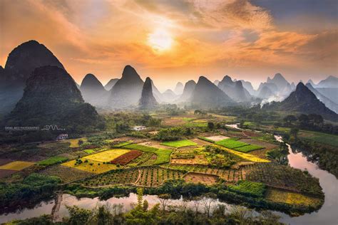 Chinese Garden In Southern China Near Guilin Agricultural Crops In