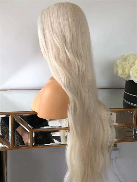 Au Inch Synthetic Hair Lace Front Wig Long Wavy Platinum Blonde Ebay