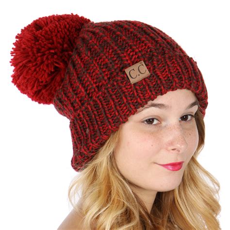 Burgundy/Coffee Chunky Knit Beanie Hat by CC Brand