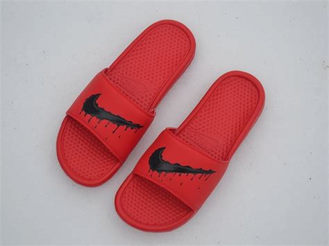 Custom Painted Nike Benassi Slides Dripping By Unleashedkustoms