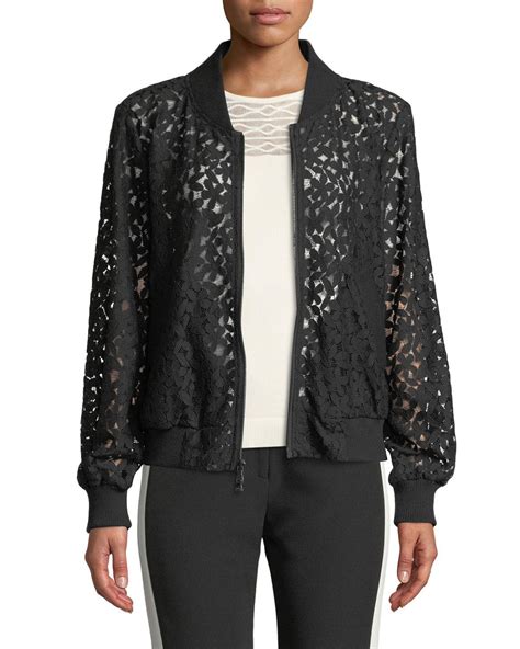 Milly Floral Lace Bomber Jacket In Black Lyst
