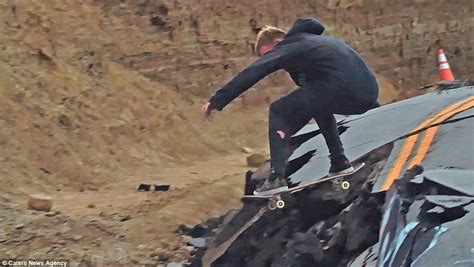 Video Shows Skateboarding Daredevils Use Road Destroyed By Landslide As