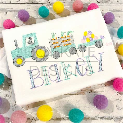 Easter Farm Tractor Sketch Embroidery Design Joy Kate Designs