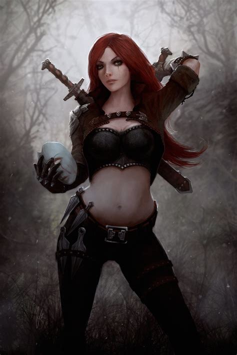 Blade Dark Red Fantasy Dress Long Hair Beautiful