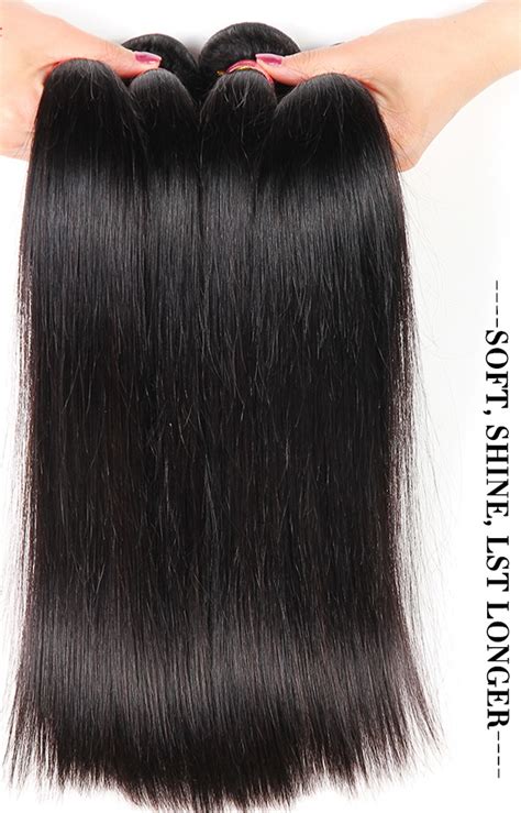 Straight, body wave, deep wave and curly hair, 100% virgin human hair weave bundles, lace closure, lace frontal. 10A Straight Brazilian Virgin Hair Bundles Natural Color ...