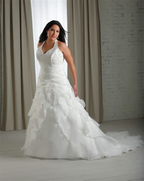 Go to our site today! Full-Figure Halter Neckline Organza and Lace Bridal Gown ...