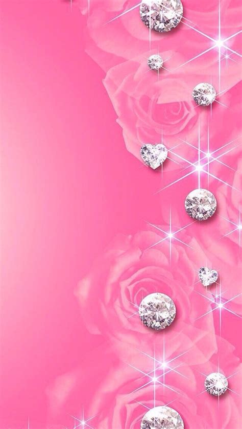 Pink Roses With Diamonds On Them Against A Pink Background