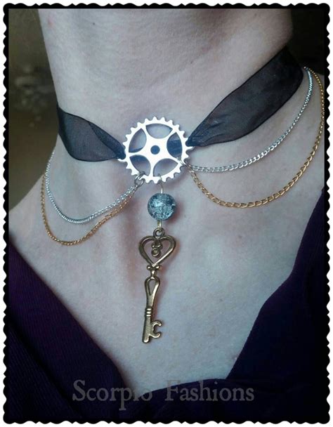 Victorian Steampunk Choker Necklace With Gold Key Victorian