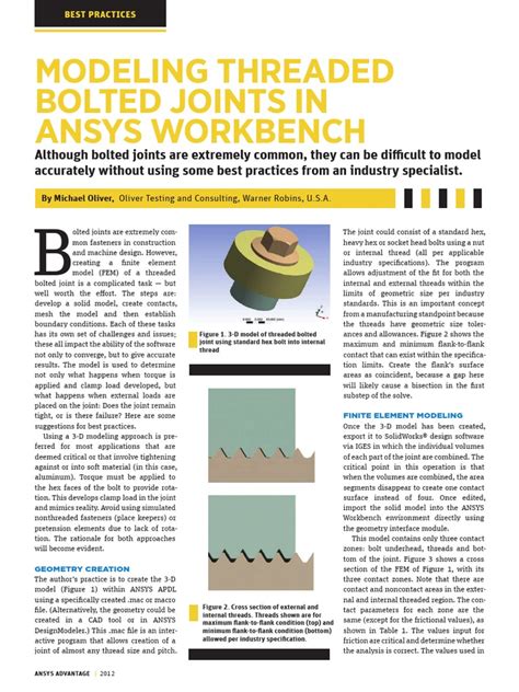 Modeling Threaded Bolted Joints In Ansys Workbench Screw Applied