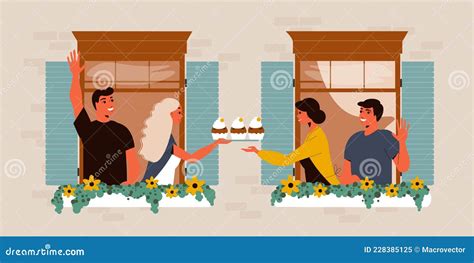 Neighbours In Windows Illustration Stock Vector Illustration Of Homemade Couple 228385125