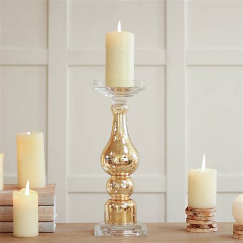 Freestanding Crackle Gold Pillar Candle Holder By Dibor