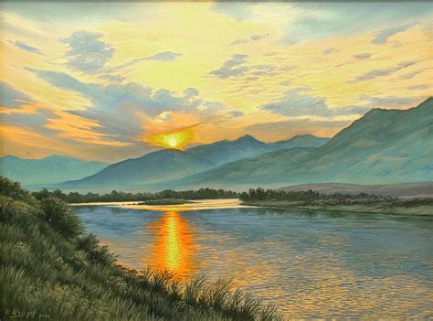 Smoky Sunrise Yellowstone River Painting By Paul Krapf