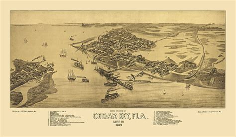 Duo Tone Fine Art Map Of Cedar Key Florida In 1884
