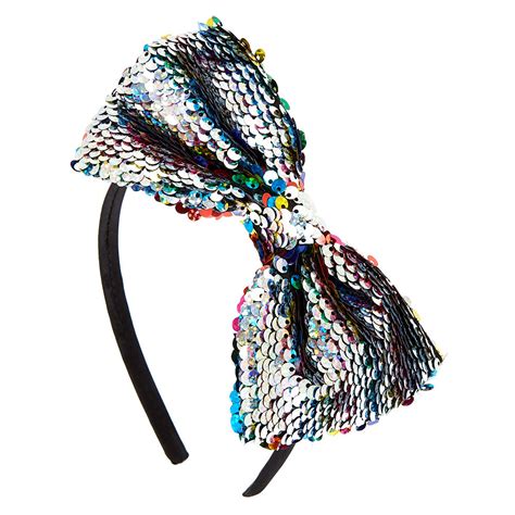 Rainbow Reversible Sequin Bow Headband Claires