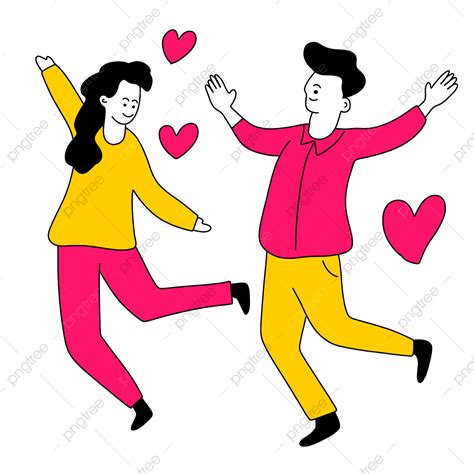 Valentines Day Line Character Illustration Of Couple Jumping With Open Arms Open Arms Jump