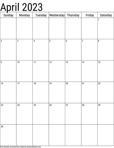 2023 April Calendars Handy Calendars