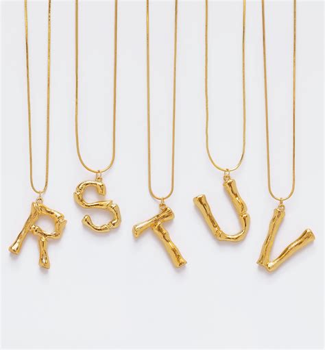 Initial Alphabet Letter Pendant Necklace In 24k Gold Tone Etsy