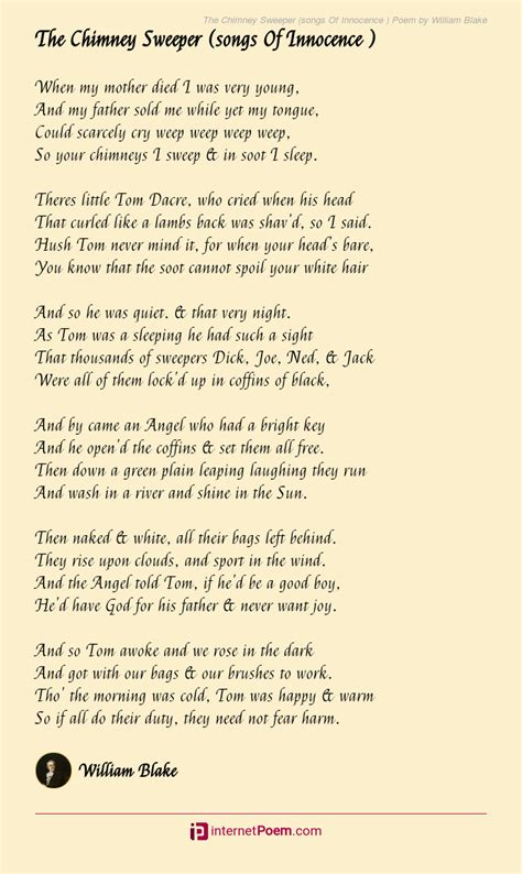 The Chimney Sweeper Songs Of Innocence Poem By William Blake